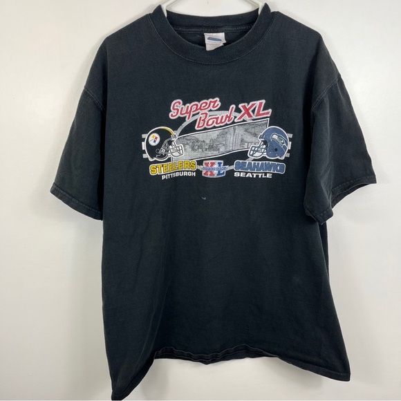 csa Other - Pittsburgh Steelers Tshirt NFL Black Size XL Super Bowl XL Seahawks Distressed